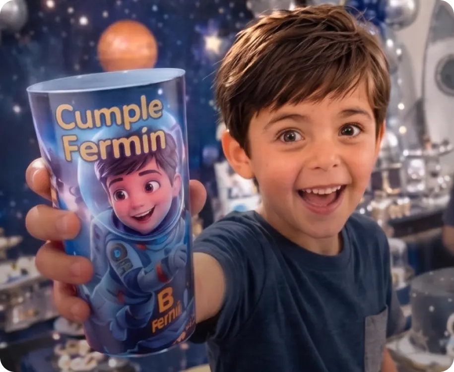 Nene feliz con Ecovaso personalizado